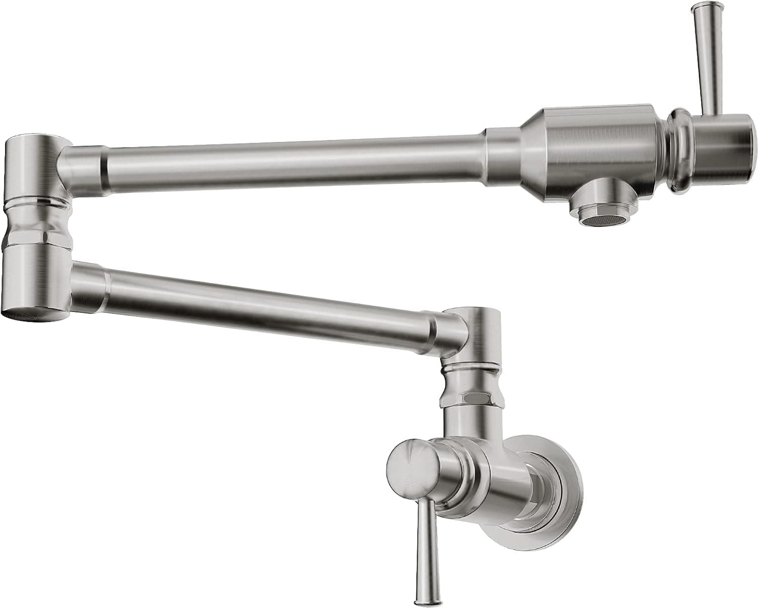 JZBRAIN Pot Filler Faucet Wall Mount Stainless Steel Commercial Pot Filler 5.5 GPM Heavy Duty Style with Folding Stretchable Double Joints 2 Handles