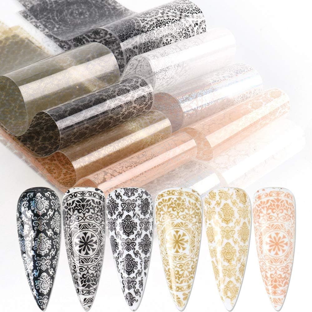 Nail Art Stickers Nail Foils 10pcs Lace Laser Flower Nail Art Foil Transfer Stickers Fashion Trend Solid Color Nail Accessories Decals Nail Art Supplies for Women Nail Art Decorations Manicure Wraps