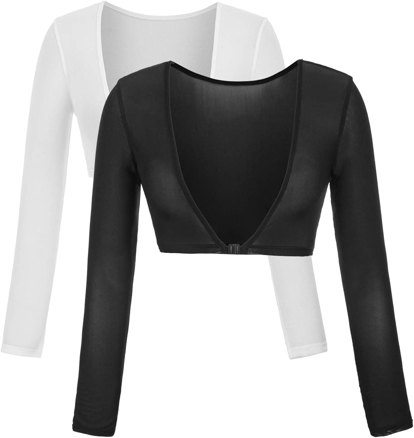 Kate Kasin Womens Sheer Shrug Bolero Long Sleeves Reversible Cropped Tops(S,2 Pack-Black/White)