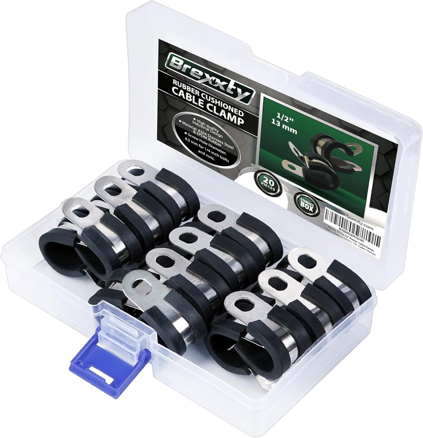 20 PCS 1/2" Cable Clamps - 304 Stainless Steel Wire Clamps with EPDM Rubber Edges - To Install, Secure, Hold and Clamp the Wires, Cables, Pipes, and Conduits