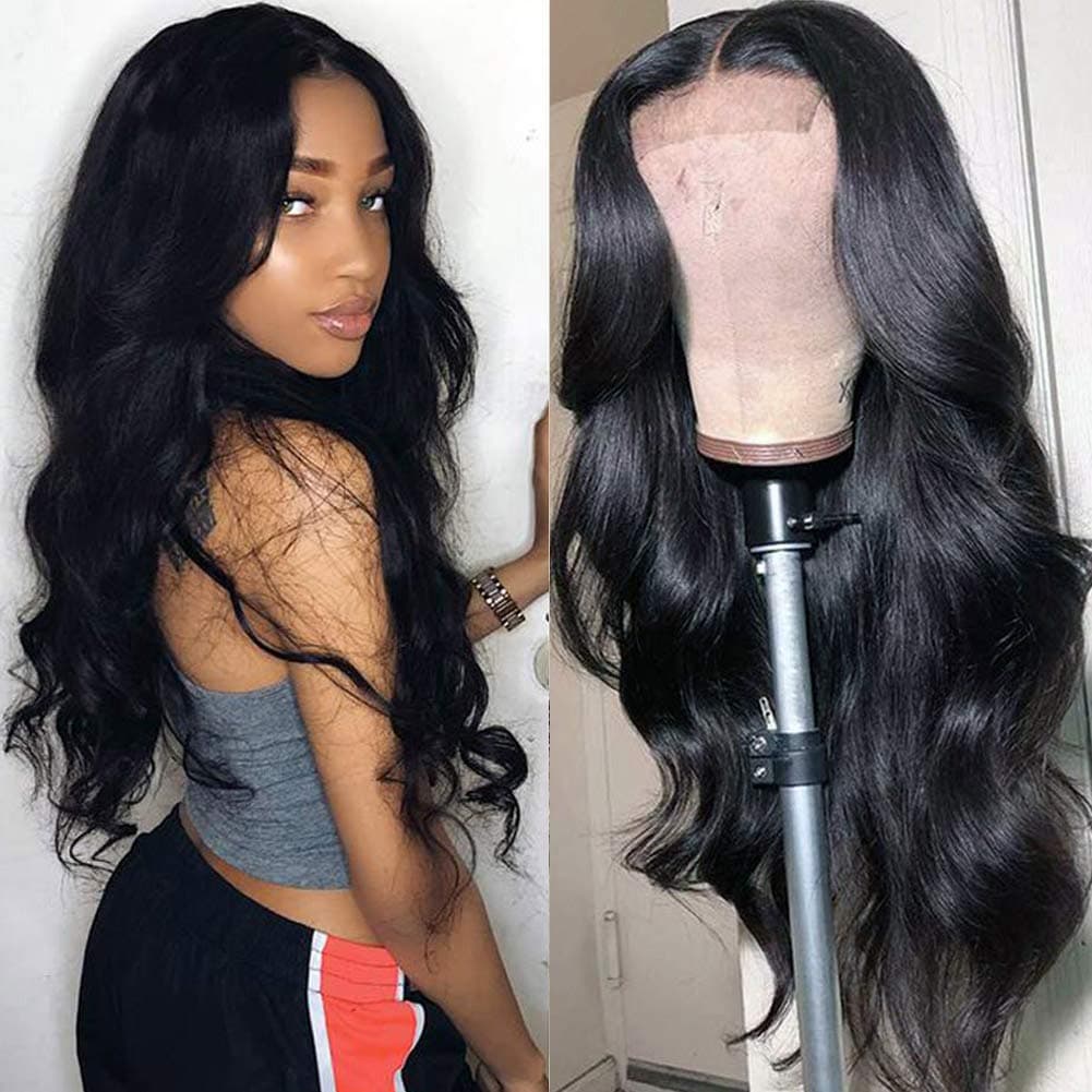 Lace Front Wigs Human Hair Pre Plucked 150 Density Brazilian Body Wave Lace Closure Human Hair Wigs with Baby Hair Natural Color for Black Women (16 inch, 4x4 Lace Closure Wig)