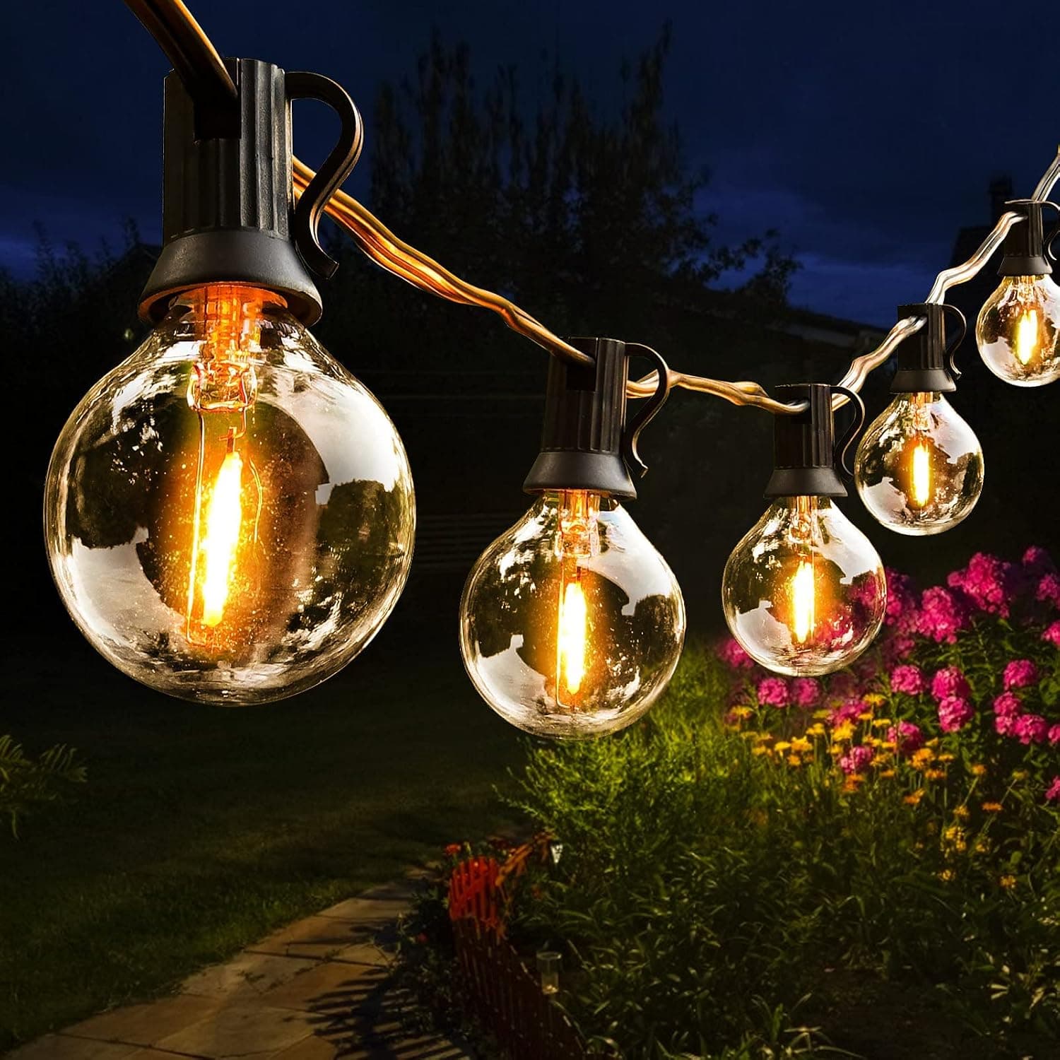 Vocevos LED Outdoor String Lights 60FT, Shatterproof Patio Hanging Lights Outside, Dimmable G40 Bulbs Waterproof Heavy-Duty Commercial Strand Decor for Bistro Café Party Wedding Porch Backyard