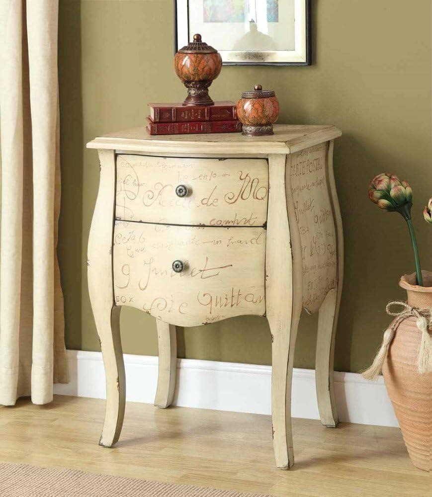 Monarch Specialties Vintage French 2-Drawer Bombay Chest, Antique White