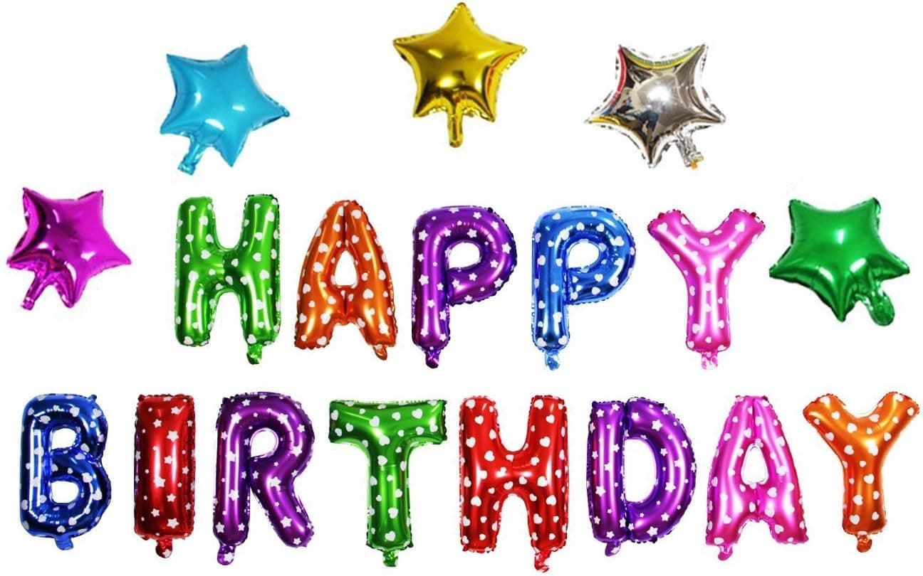 Langxun 16" with 13 Letters"Happy Birthday" Thickening Multicolor Mylar Air-Filled Balloons for Birthday & Party & Anniversary