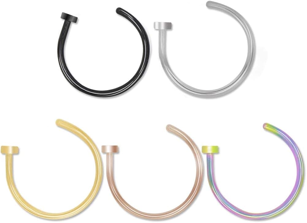 G23 Titanium Body Jewelry Piercing Earrings Nose Hoop Ring Unisex 22 Gauge 16 Gauge 8mm 4pcs/5 Pcs (C shape-5pcs-0.8 * 6)
