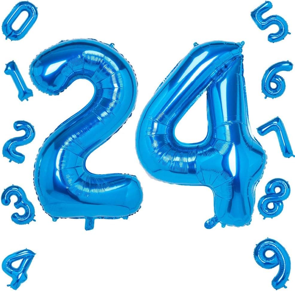Blue Number 24 Balloons,40 Inch Birthday Number Balloon Party Decorations Supplies Helium Foil Mylar Digital Balloons (Blue Number 24)