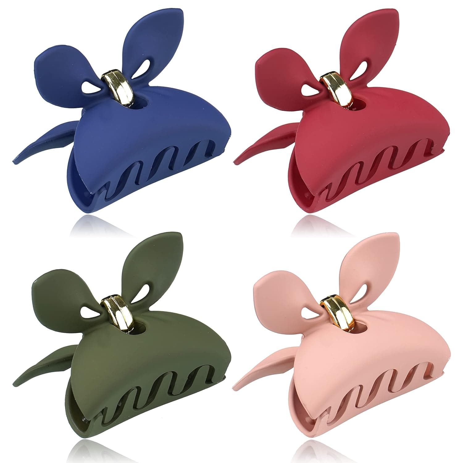SuPoo Small Hair Clips 2.4" Claw Clips Cute Bunny Ear Hair Claw Clips for Thin Hair Matte Hair Clip for Women Girls Butterfly Hair Claws Nonslip Jaw Clips for Thick Hair 4 Colors
