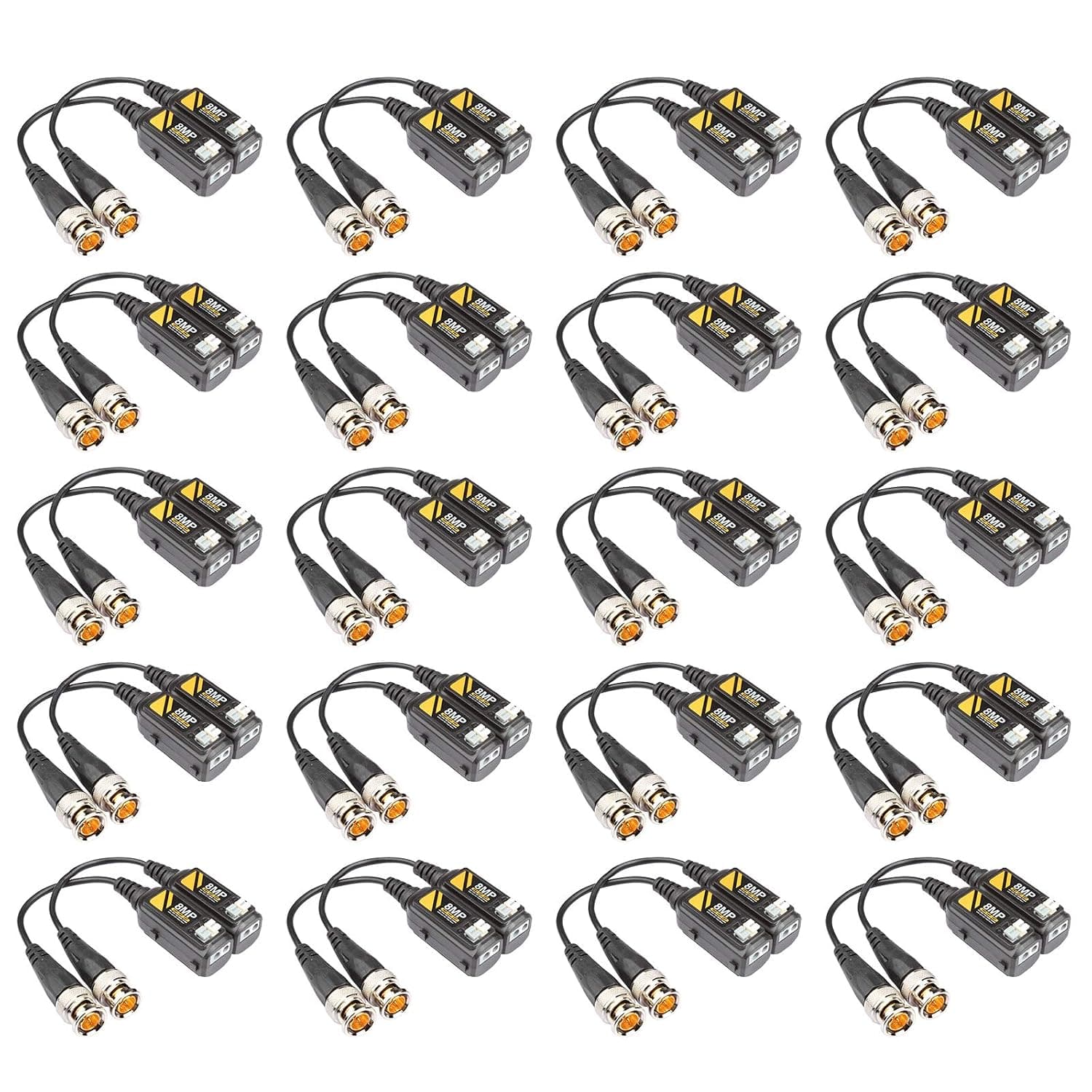 20 Pairs Video Balun Connectors Passive AHD/TVI/CVI/CVBS Signal Transceivers Max. 8MP Compatible with 720P/960P/1080P/3MP/5MP Single Channel for BNC Male Cable CCTV Security Camera System