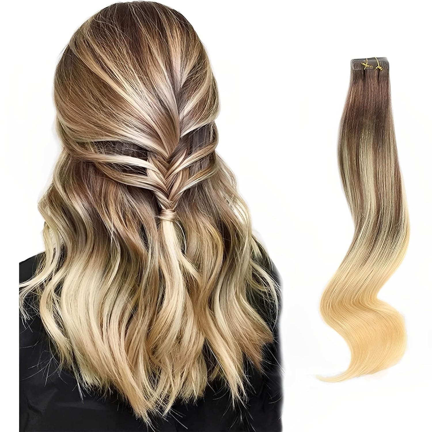 ABH AMAZINGBEAUTY HAIR Semi-permanent Balayage Tape in Hair Extensions, Remy Human Hair, 20 Pieces 50 Grams, Ash Brown Fading into Ash Blonde B6-613, 18 Inch