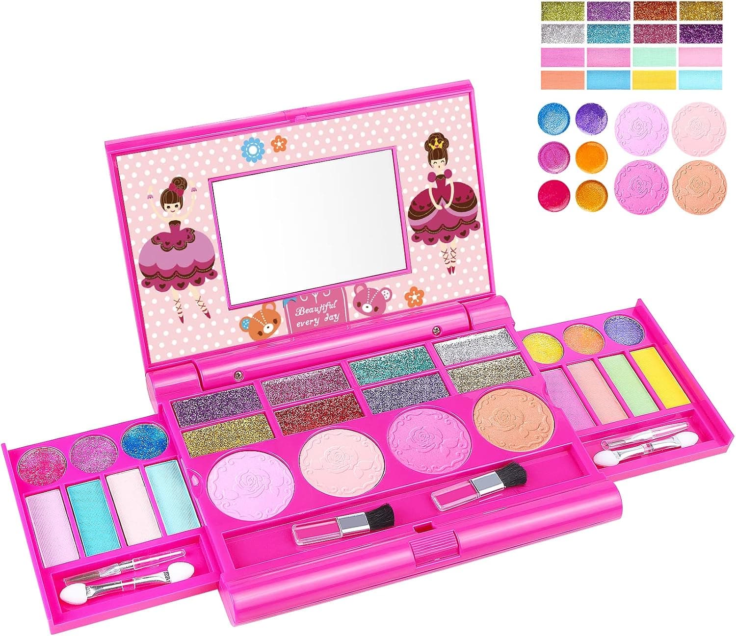 Tomons Kids Makeup Kit for Girl Washable Makeup Kit, Fold Out Makeup Palette with Mirror, Make Up Toy Cosmetic Kit Gifts for Girls - Safety Tested- Non Toxic, Pink
