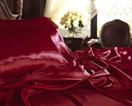 New Satin Sheet Set with Pillowcases, King, Burgundy