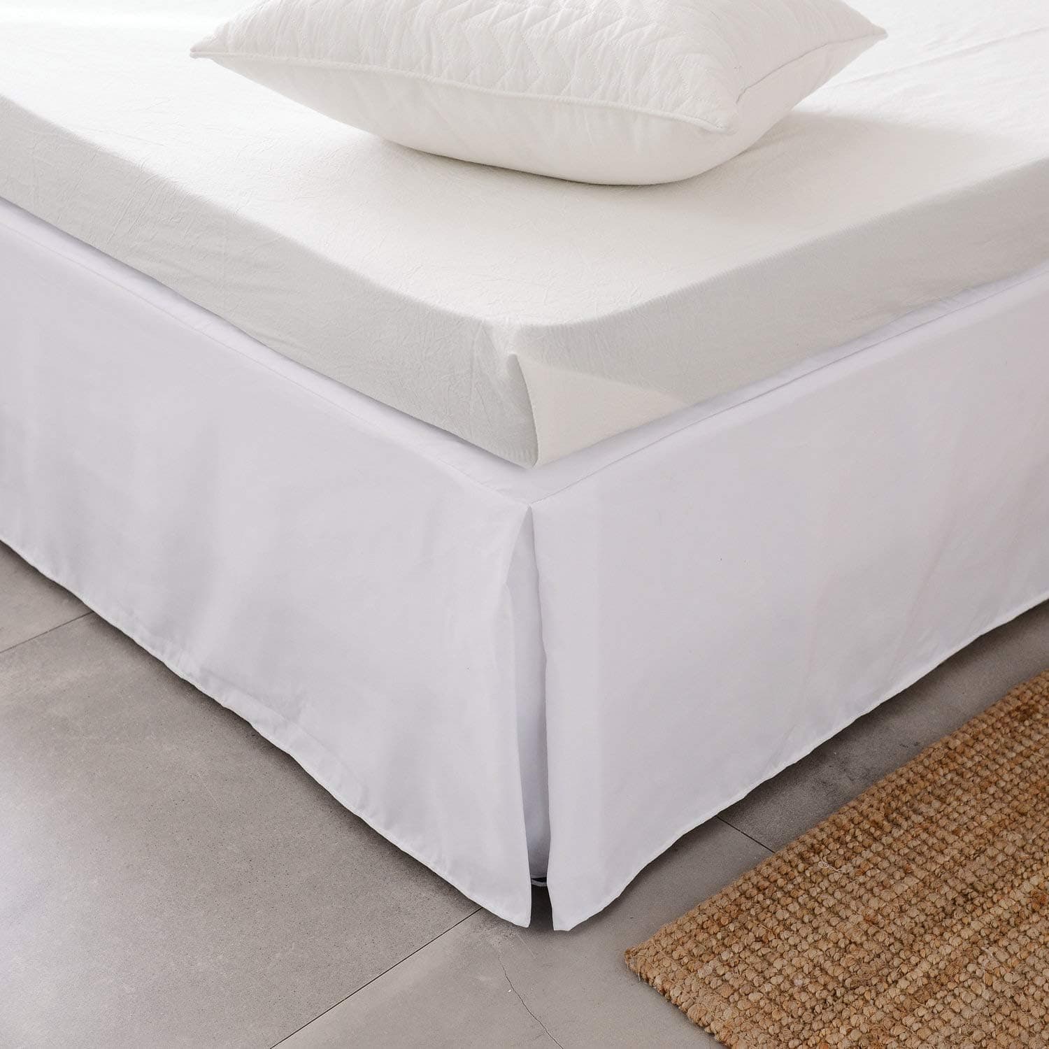 Usual Joy Bedding Microfiber Bed Skirt - Wrinkle and Fade Resistant 15 inch Tailored Drop (White Queen)