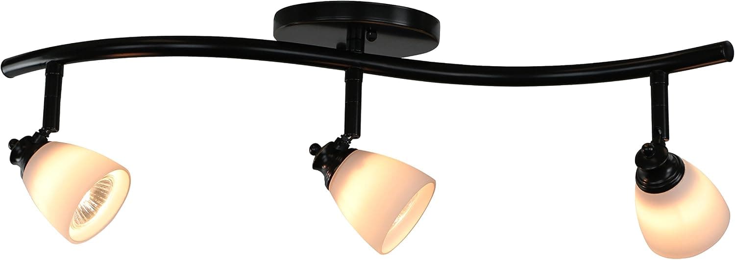 Direct-Lighting 3 Lights Adjustable Track Lighting Kit - Dark Bronze Finish - White Glass Track Heads - GU10 Bulbs Included. D268-23C-DB-WH