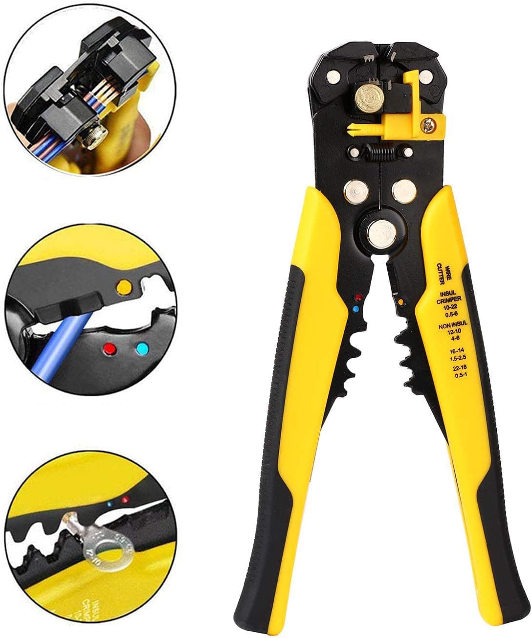 Yizhet Wire Stripper Plier, 5 in 1 Multifunctional Cable Cutter, Self-Adjusting Automatic Terminal DIY Ratchet Tool Cables Crimper with Stripping Crimping Cutting Up to 10-24AWG / 6-0.5mm Hand Tools