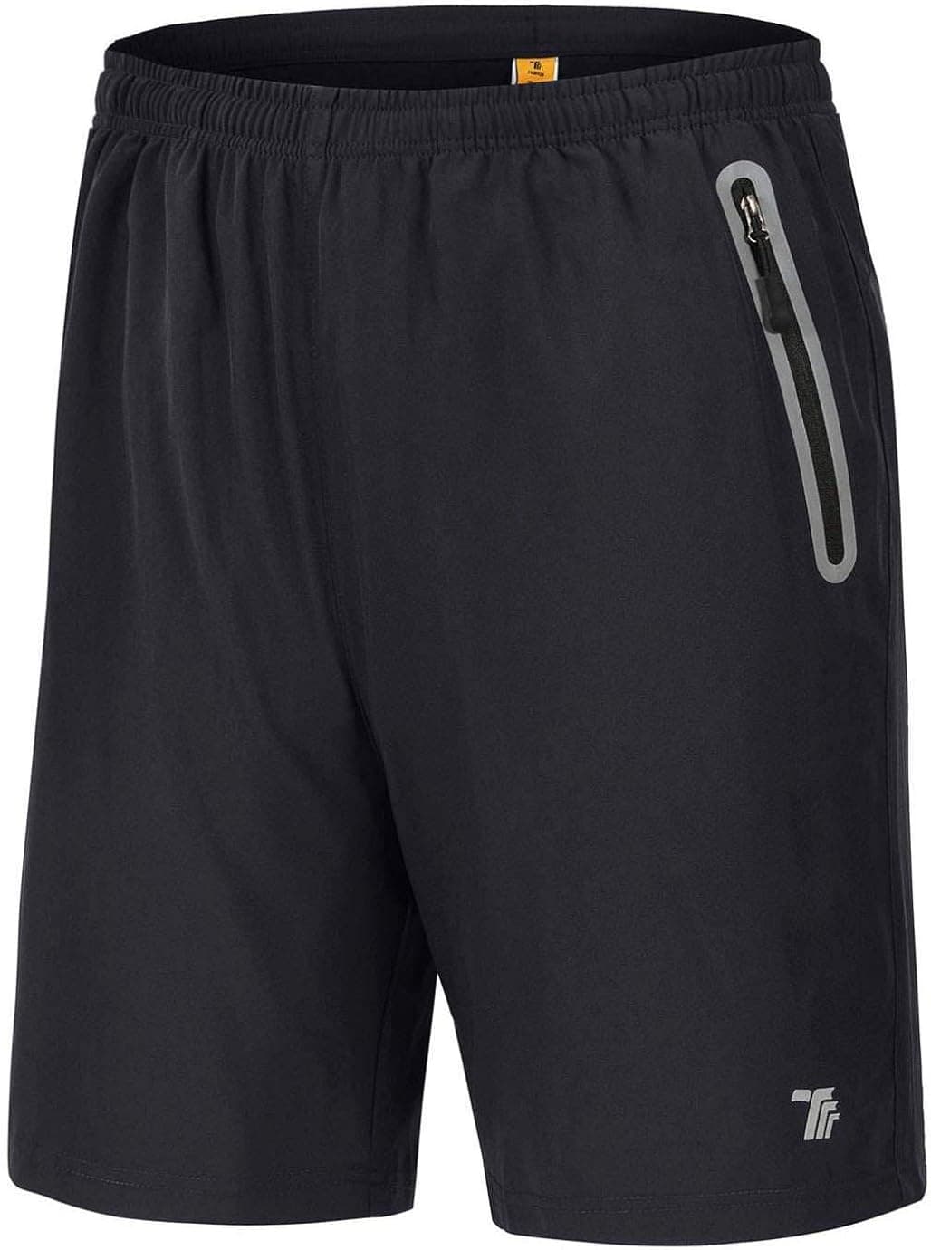 Rdruko Men's 7" Sports Shorts Quick Dry Lightweight Running Gym Workout Shorts with Zipper Pockets(01black,US L)
