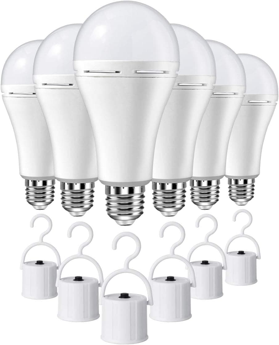 6 Pack HOLDWILL Rechargeable Emergency LED Bulb, Multi-Function Battery Backup Emergency Light for Power Outage Camping Outdoor Activity 9W 900LM 60W Equivalent White Daylight 6000K with E26/E27 Base