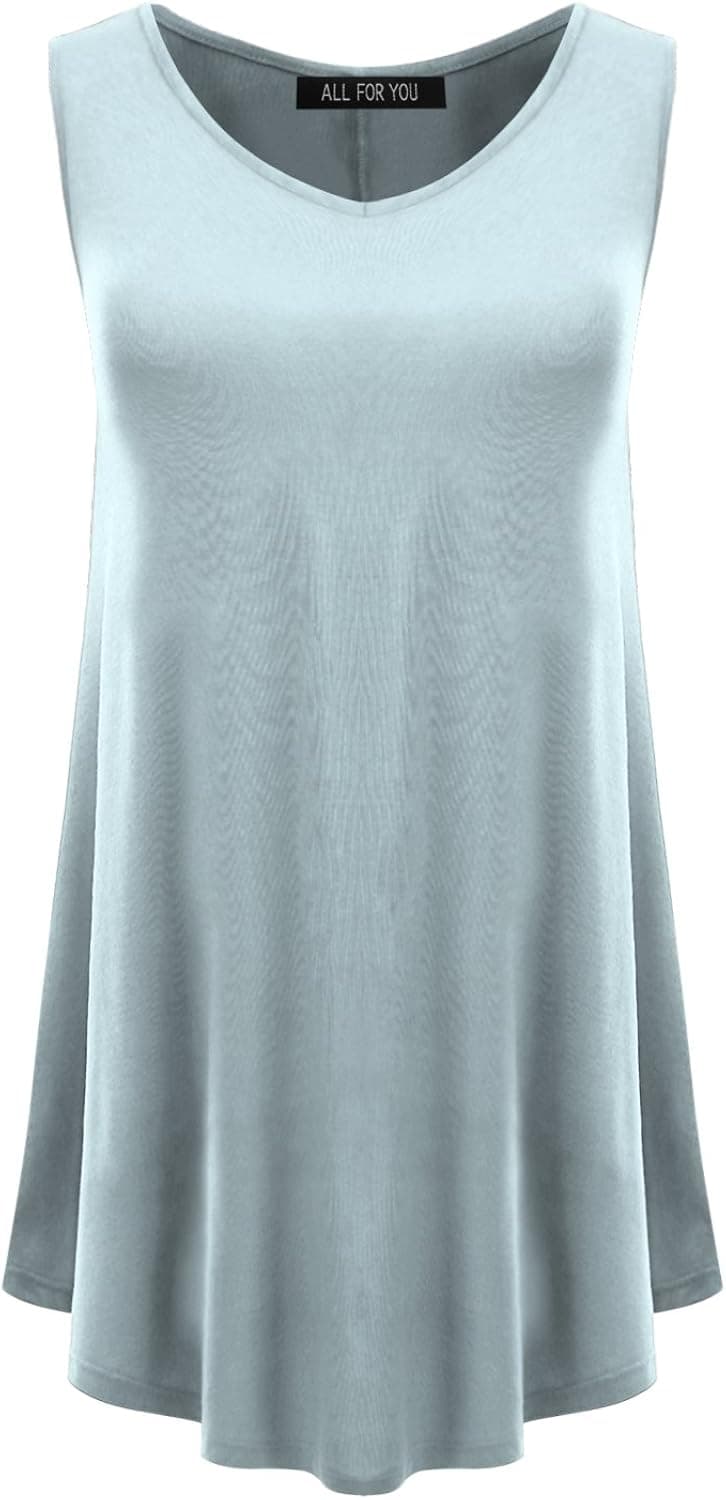 AMORE ALLFY Women's Sleeveless Round Hem V-Neck Tunic Top