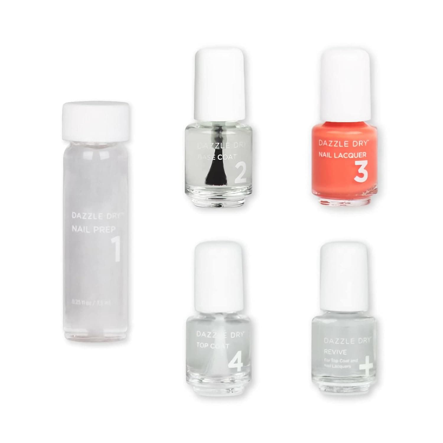 Dazzle Dry Mini Kit 4 Step System - Oh My!, a bright melon full coverage cream. Full coverage cream. (5 Piece Kit)