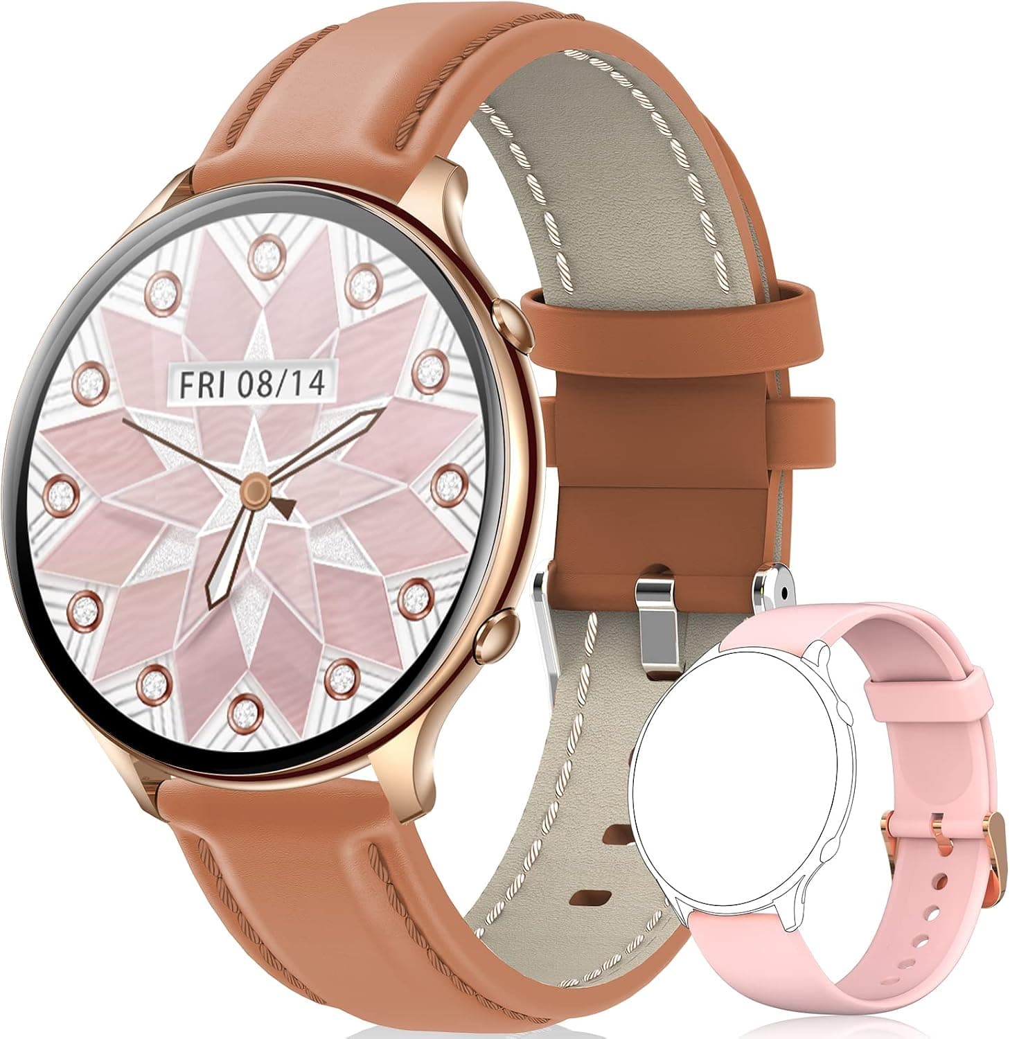 EIGIIS Smart Watch for Women HD Waterproof Activity Tracker with Heart Rate Blood Oxygen Temperature Monitor Pedometer Sleep Tracker Smartwatch Compatible with iPhone Android Phones