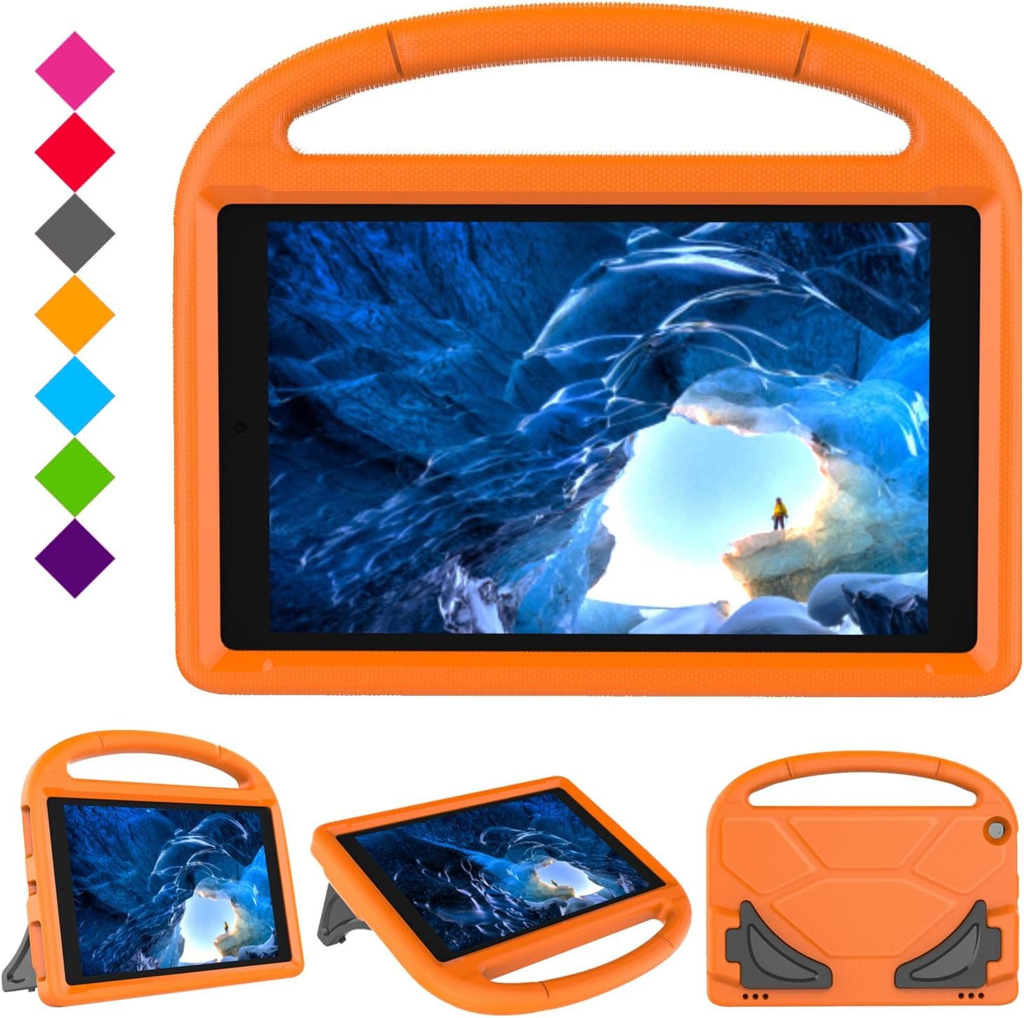 Huaup Kids Case for Fire HD 10 Tablet (7th Generation, 2017 Release), Shockproof Convertible Stand Light Weight Protective Handle Kids Cover Case for Fire HD 10 Tablet (Orange)