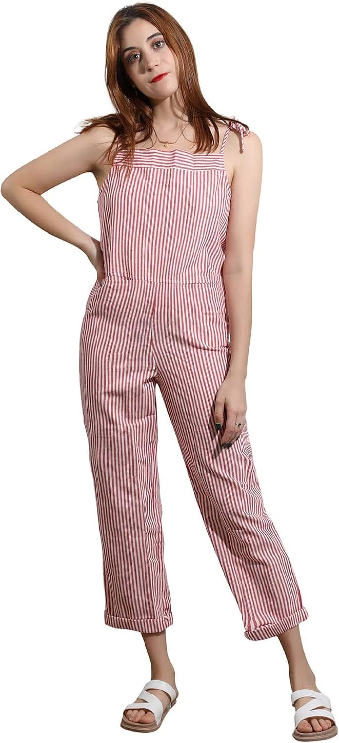 utcoco Womens Casual Striped Overall Jumpsuits Relaxed Fit Baggy Adjustable Straps Bib Wide Leg Pants