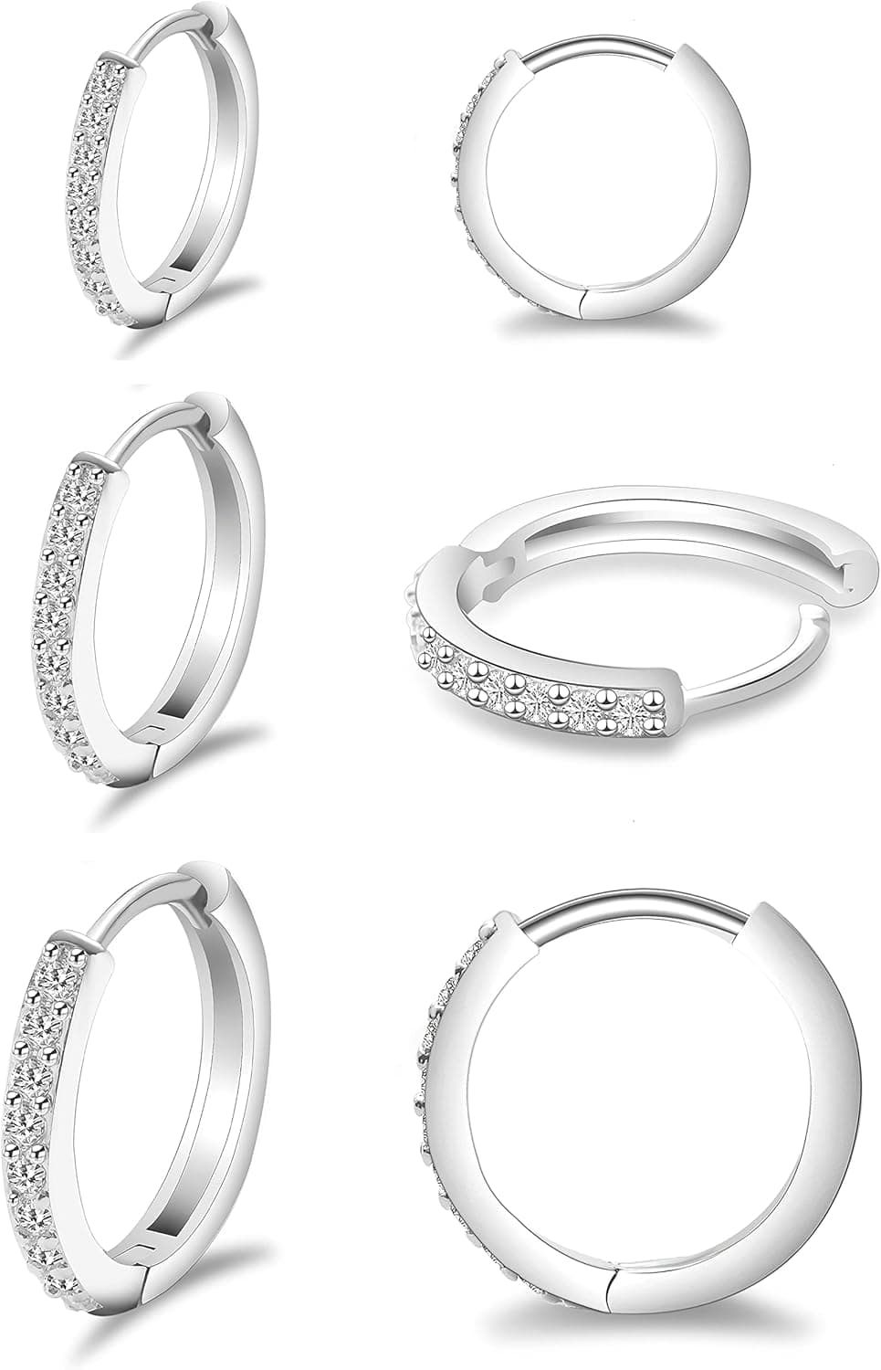 3pairs 925 Silver Hoop Earrings for Women men, Cubic Zirconia Huggie Hoop Earrings, Hypoallergenic Cartilage Earrings，give you girl friends Christmas gifts.