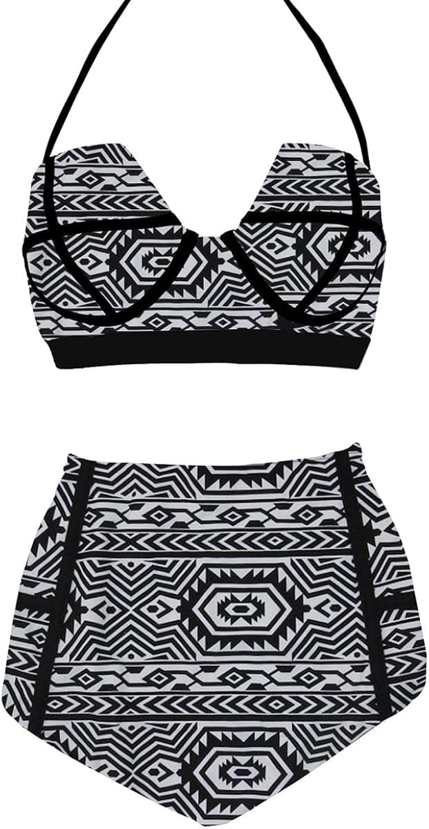 LA PLAGE Women's High Waist Floral Padded Bra Swimwear Size L US Stripe Black