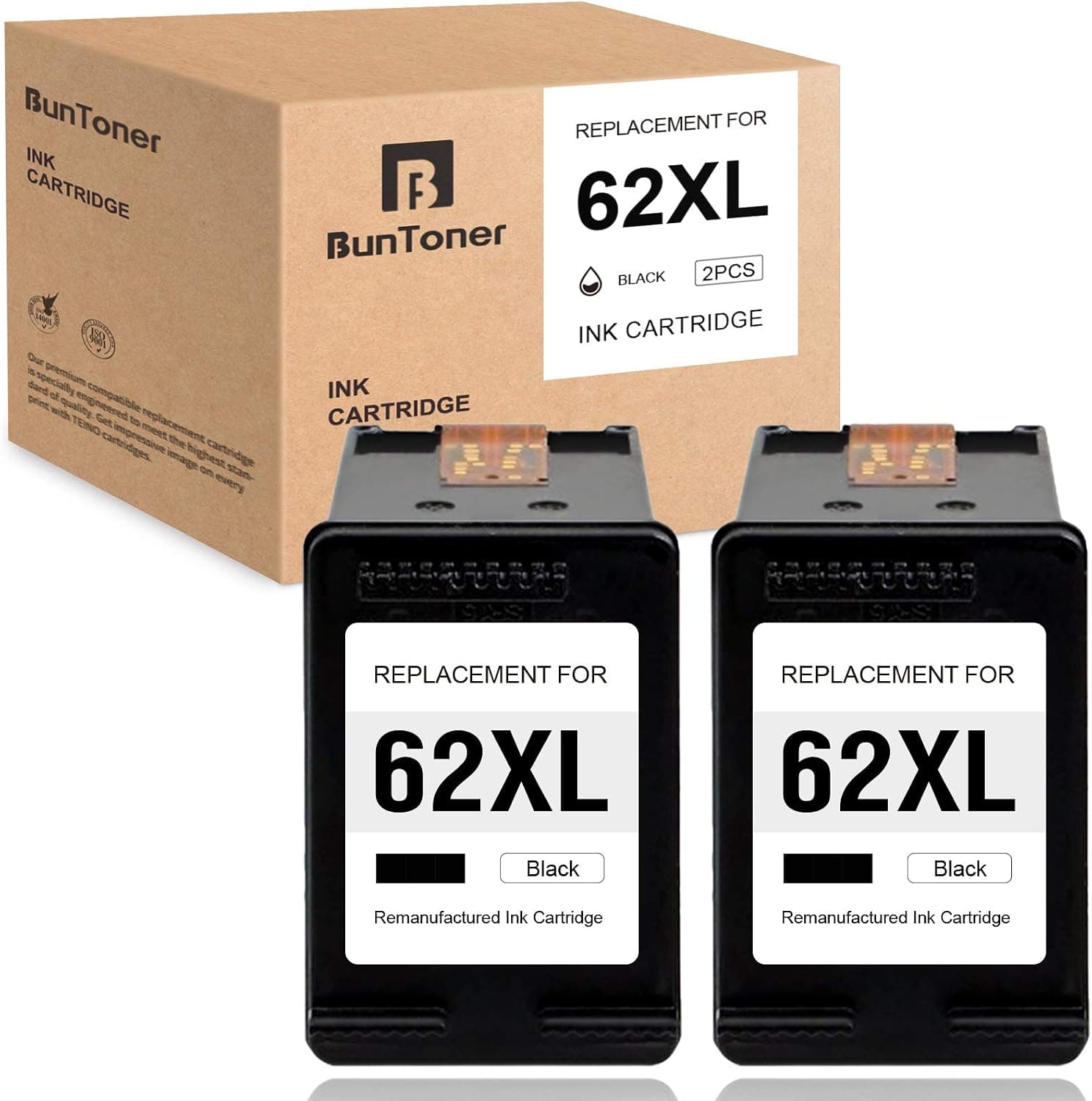 BUNTONER Remanufactured Ink Cartridges Replacement for HP 62 62XL use with HP OfficeJet 250 200 Envy 7640 5540 5660 5740 7645 5661 5542 5643 OfficeJet 5745 5741 (Black, 2-Pack)