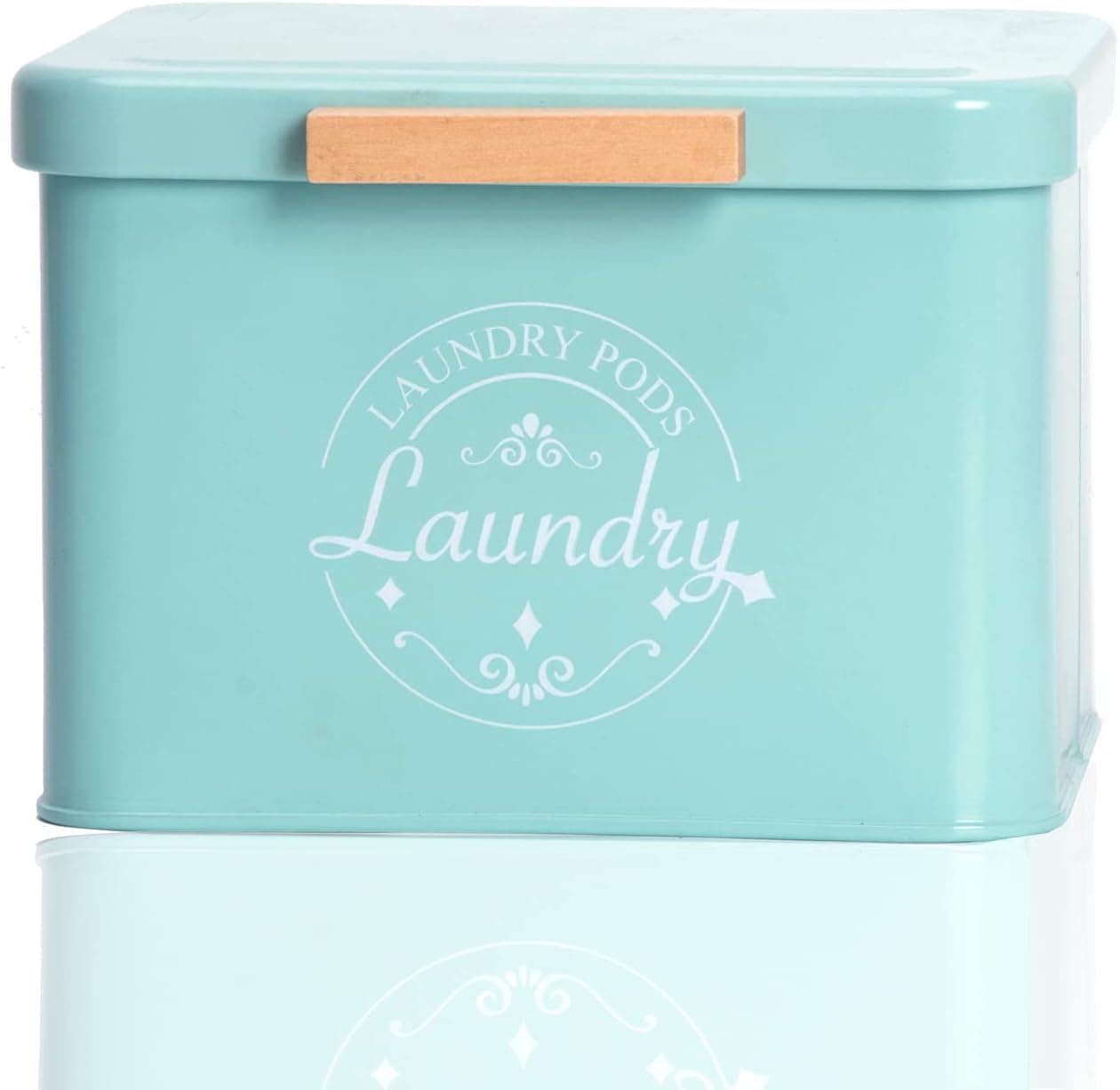Laundry Pods Container with Hinged Lid. Farmhouse Metal Laundry Pods Holder Container for Laundry Room Decor. Modern Laundry Room Organization and Storage. Laundry Detergent Container (Green)