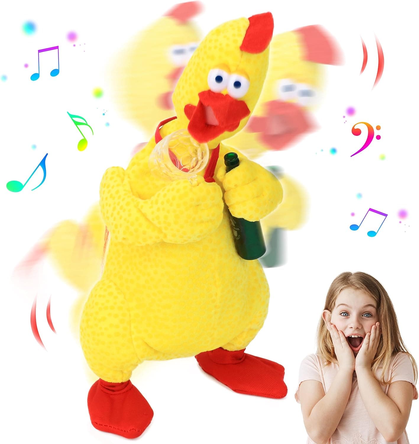 Cuteoy Easter Electric Chick Stuffed Animal Squawking Chicken Musical Animated Singing Waving Rooster Electronic Interactive Plush Toy Gift for Kids Boys Girls Birthday, 12.5’’