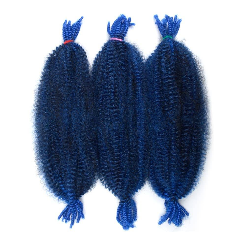 KGBFASS Ombre Blue Springy Afro Twist Crochet Hair Marley Braiding Hair Pre-Separated Kinky Curly Synthetic Spring Twists for Distressed Butterfly Faux Locs Braids Hair Extension 6Pcs/Lot, 18inch(1B/Blue#)