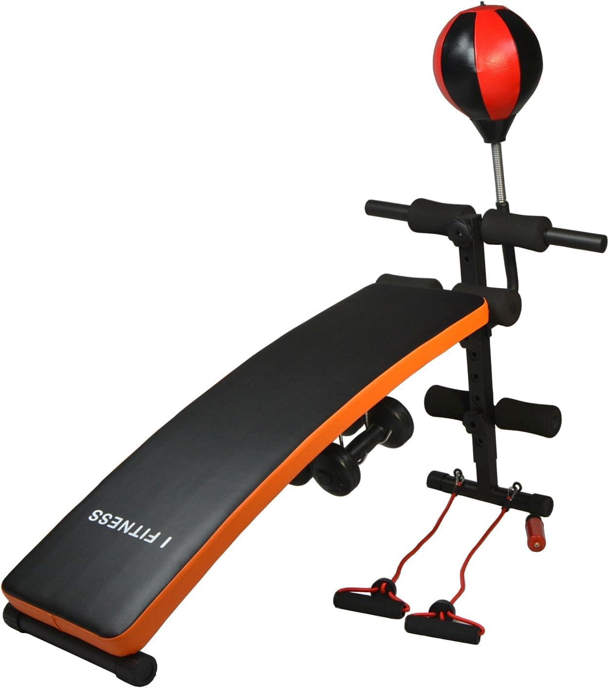 Adjustable Abdominal Curved Decline Sit Up Bench with Dumbbells and Punching Speedball