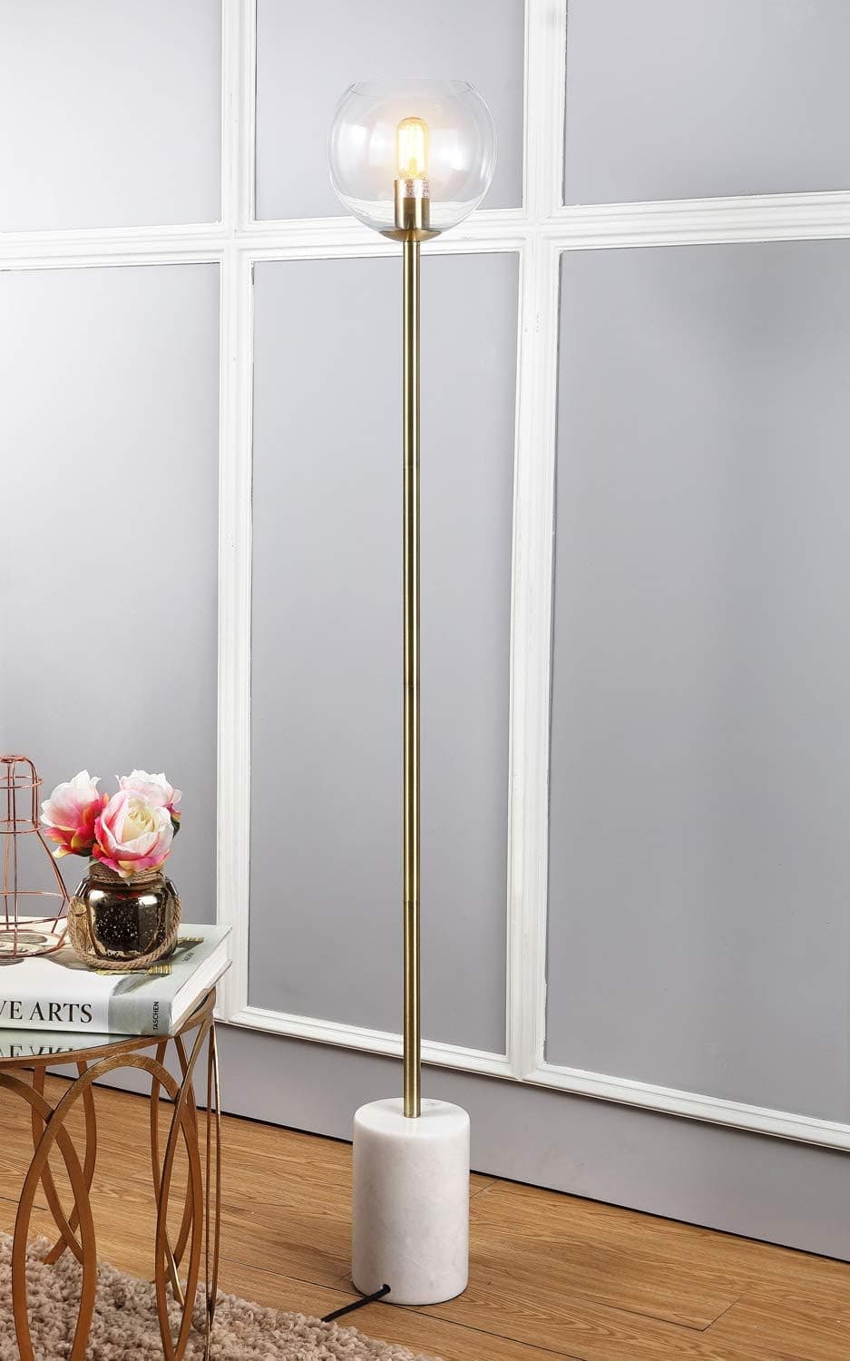 Safavieh FLL4002A Lighting Collection Bradley White and Brass Gold Floor Lamp