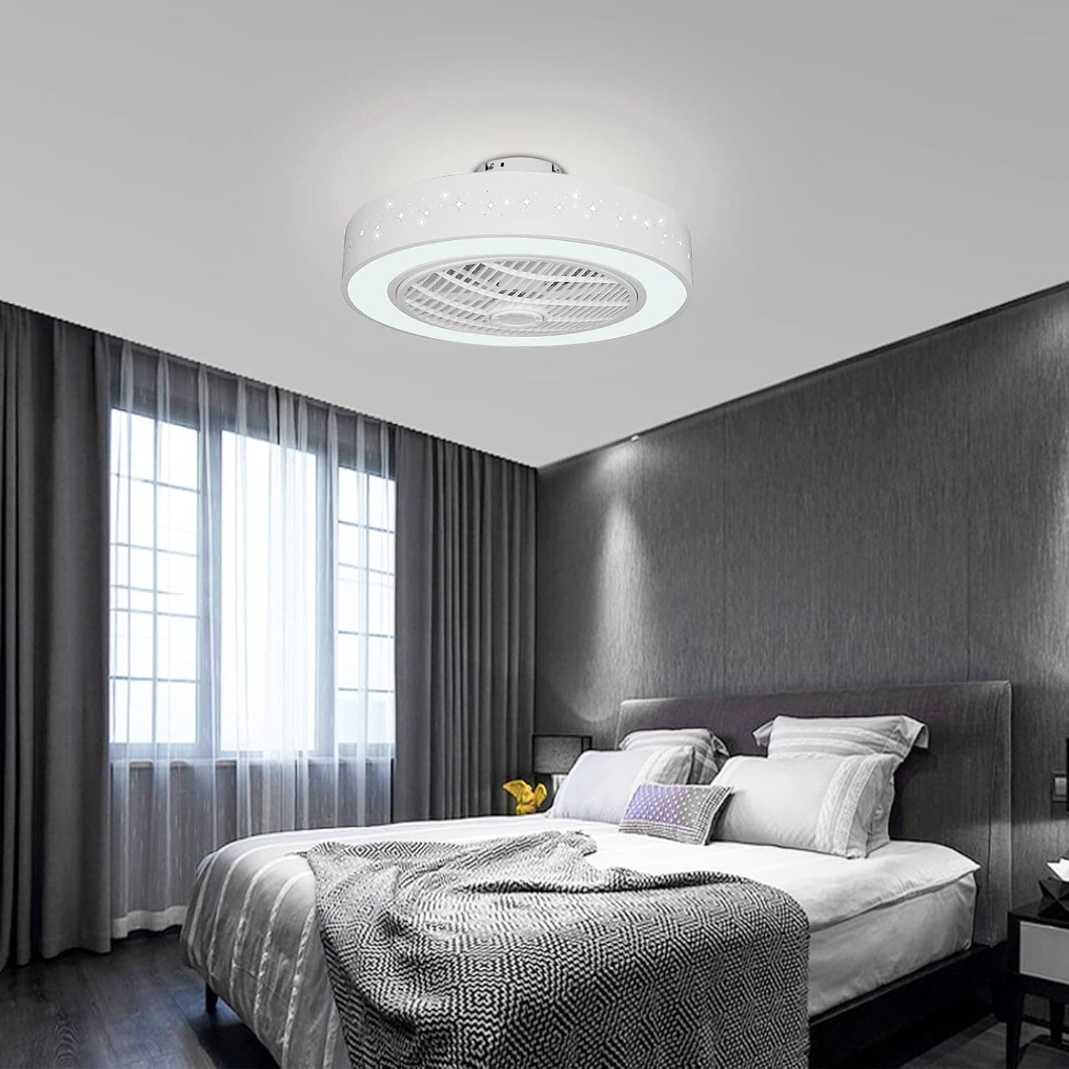 LYNICESHOP Modern Ceiling Fans with Light, 22 Inch LED Enclosed Low Profile Fan with Remote Control - 3 Light Colors and 3 Gear Wind Speeds, Chandelier Ceiling Fan for Bedroom, Living Room and Kitchen