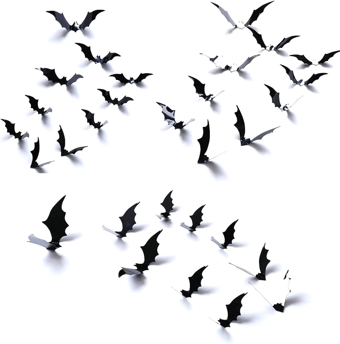 168PCS Halloween 3D Bats Decoration, 4 Different Sizes Realistic PVC Black 3D Scary Bat Sticker for Home Decor DIY Wall Decal Bathroom Indoor Hallowmas Party Supplies