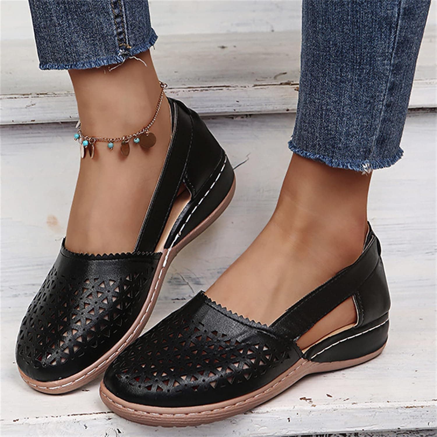 2022 New Women Wedges Orthopedic Hollow Out Pu Summer Vintage Sandals, Womens Hollow Out Vintage Sandals, Elegant Orthopedic Shoes, Best Gift for Mom and Sister