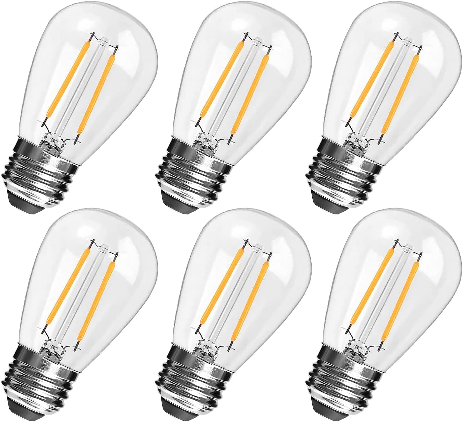 Spacelumen 6 Pack S14 LED Replacement Bulbs, 2W Clear Glass Outdoor Light Bulbs 2700K E26 Screw Base Edison Bulb Vintage LED String Light Bulbs