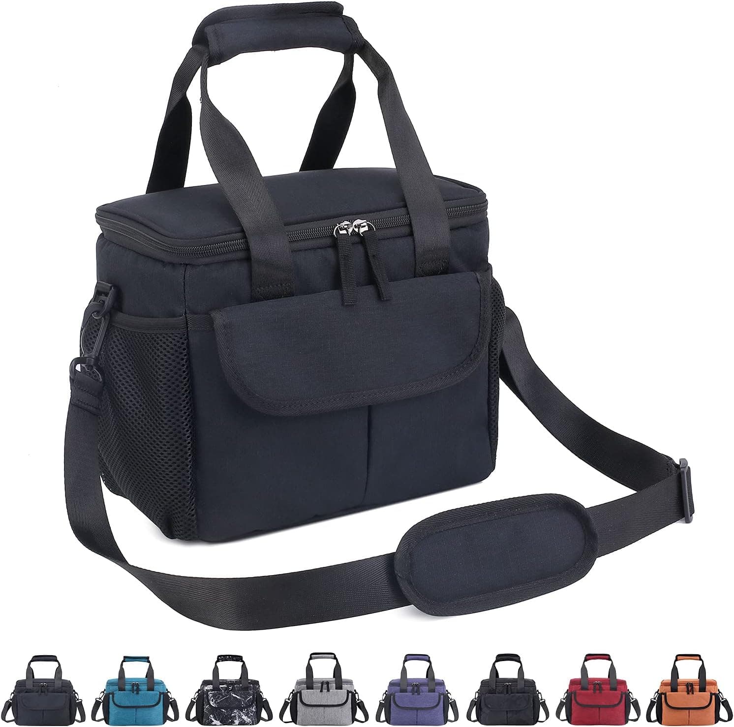 VENLING Insulated Lunch Bag for Men Women Leakproof Lunch Tote Cooler Bag with Shoulder Strap Large Adult Lunch Box Soft Liner Portable Lunch Box Bag for Work Hiking Outdoor Beach, Black