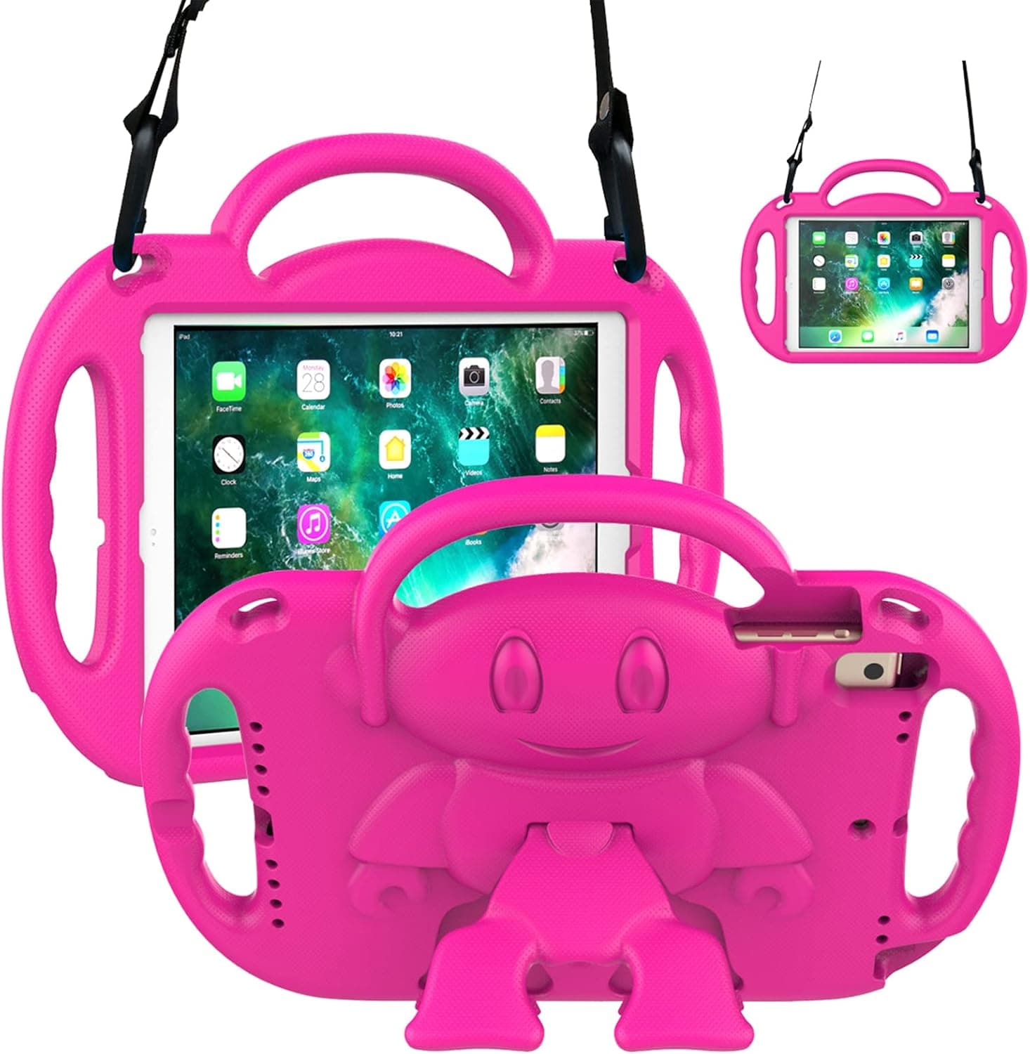 RTOBX Kids Case for iPad 5th/6th Generation(9.7 inch, 2017/2018), iPad Air 1/ Air 2 & Pro 9.7 Case with Shoulder Strap, Durable Lightweight Shockproof Case with Handle Stand, Pink