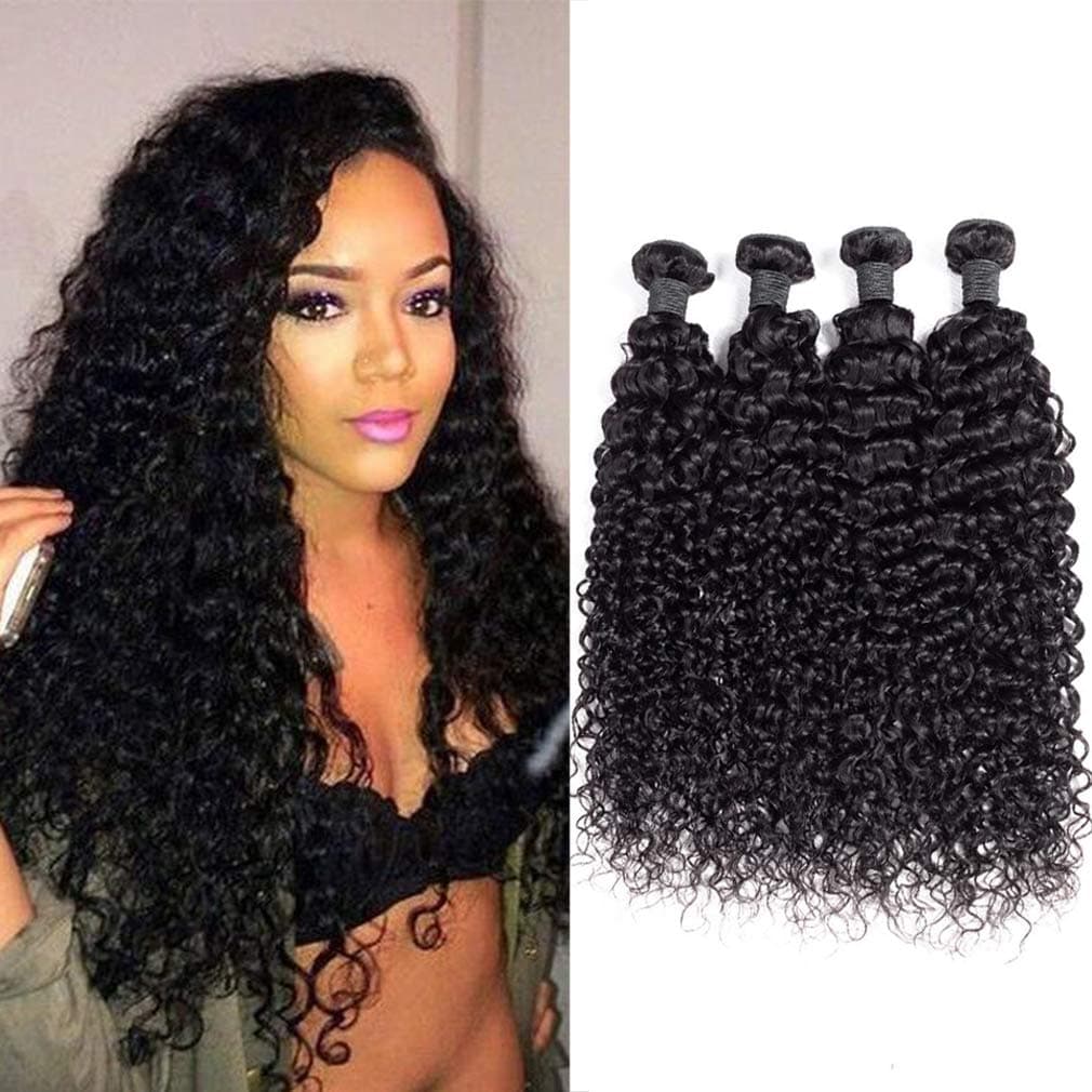 9A Brazilian Virgin Curly Wave Human Hair 4 Bundles 100% Unprocessed Brazilian Jerry Curly Hair Weave Bundles Natural Black Color (4 bundles, 14”16“18"20")