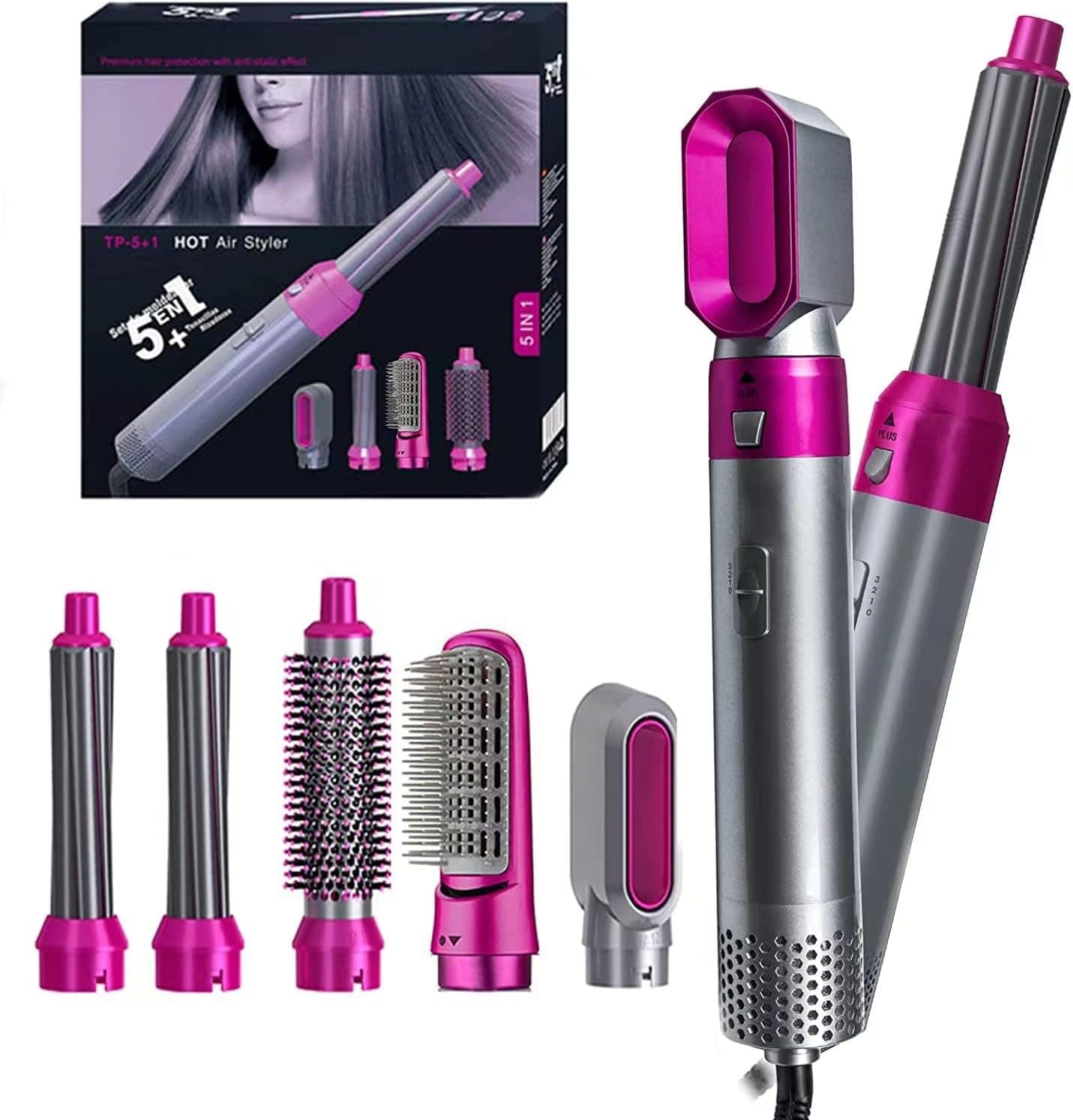 5 in 1 MultifunctionalHair Dryer Styling Tool, The Negative Ion Automatic Suction Hair Curler Detachable,5-in-1 Multi-Head Hot Air Comb（Purple）
