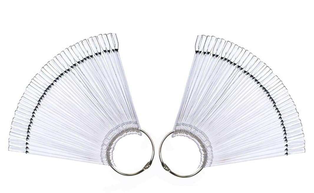 2 Set/100 Tips Fan-shaped Nail Art Display Sticks Nail Polish Color Sample Sticks Display Polish Board Practice Tool with Metal Screw Split Ring Holder for Nail Art Display and Home DIY (Clear)