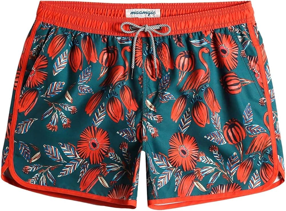 maamgic Mens Boys Short 80s 90s Vintage Swim Trunks with Mesh Lining Quick Dry Swim Suits Board Shorts