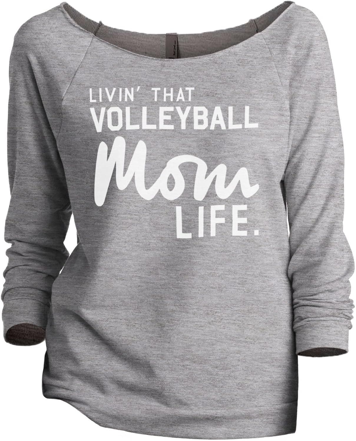 Thread Tank Livin' That Volleyball Mom Life Women's Fashion Slouchy 3/4 Sleeves Raglan Sweatshirt Sport Grey