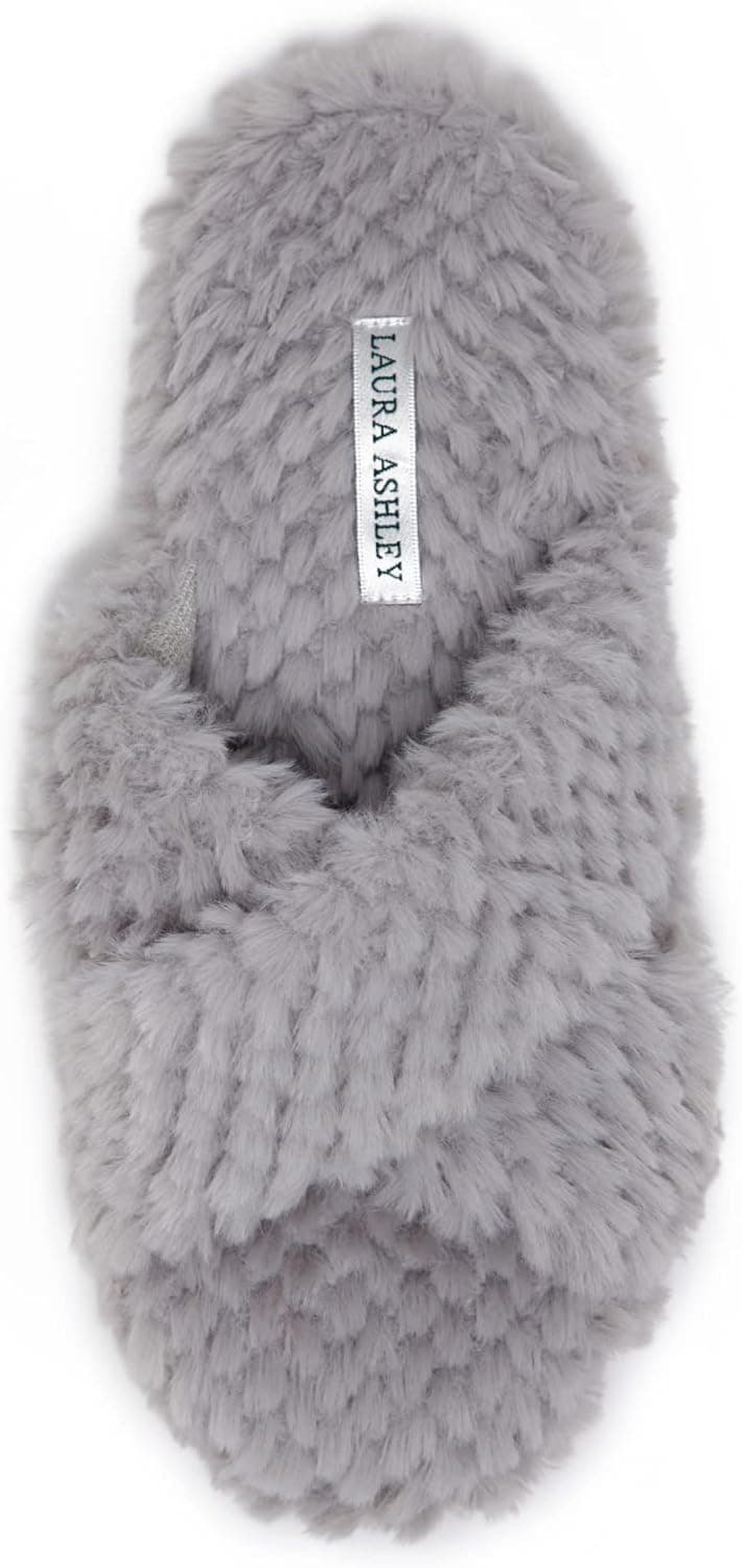 Laura Ashley Ladies Animal Leopard Plush Cross Band Slippers With Memory Foam Insole
