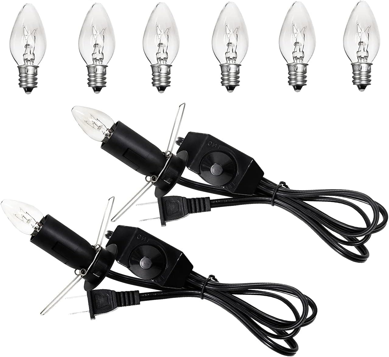 Venforze 2 Packs Himalayan Salt Lamp Cord Replacement with Dimmer Switch and 6 Packs E12 Halogen Salt Lamp Bulbs (5 Feet Cord & Fixed Butterfly Clip)