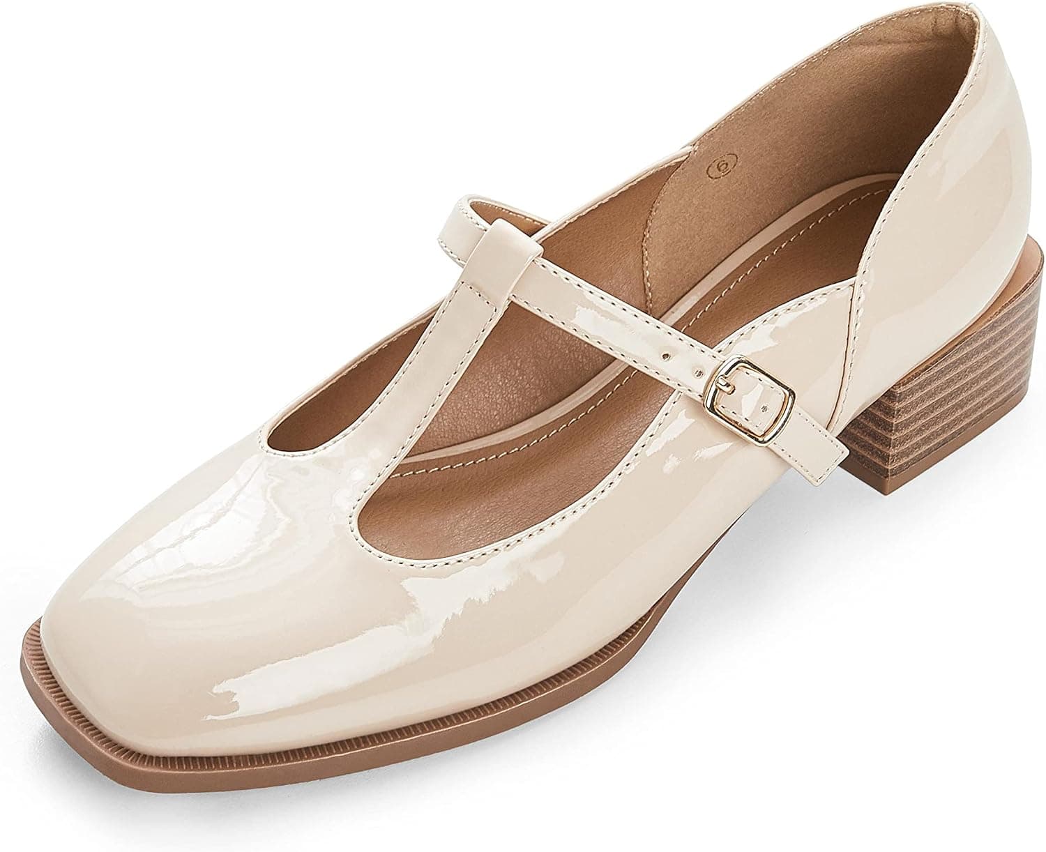 Women Square Toe Pumps T-Strap Block Chunky Heel Mary Jane Ankle Strap Sweet Uniform Sandals Shoes