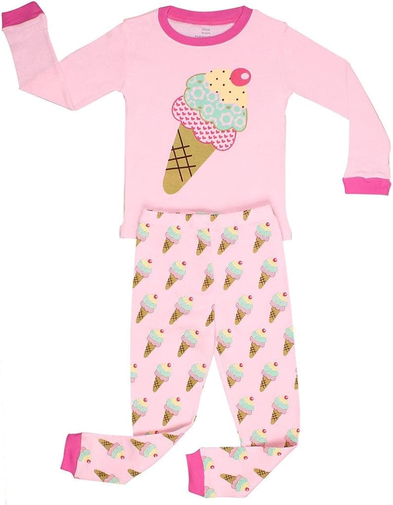 Elowel Little Girls Ice Cream 2 Piece Pajama Set 100% Cotton (Size6M-8Y)