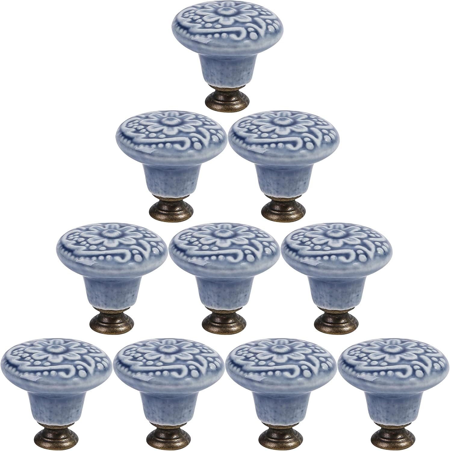 HOUSEHOOK Set of 10 Ceramic Knobs for Kitchen Cabinets, Dressers, and Drawers - Stylish Bathroom and Wardrobe Hardware with Long and Short Screws Included（Light Blue）