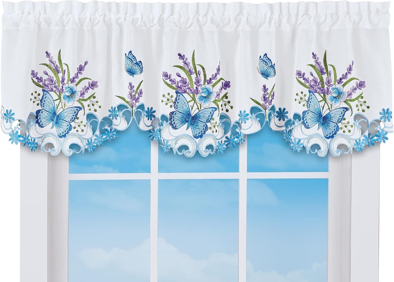 Collections Etc Elegant Embroidered Butterfly Flower Window Valance